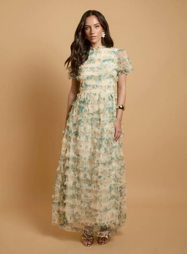 OASIS Trailing Bloom Tiered Mesh Maxi Dress 18